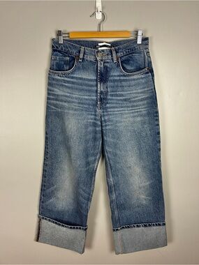 ZARA Wide Leg Cuffed Jeans Size 6 Structured Denim Casual Street Style Blue